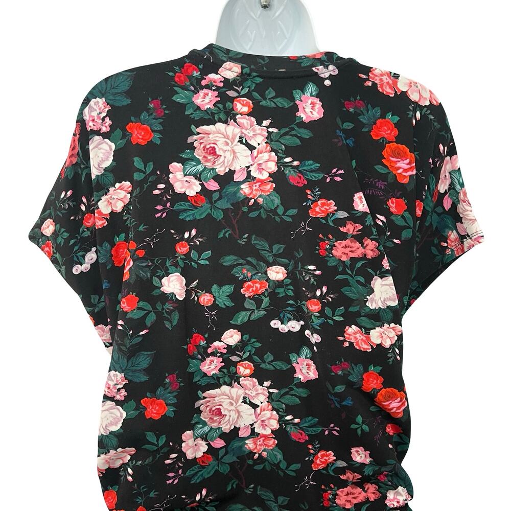 Paco Rabanne Black Pink Floral Cap Sleeve Belt Faux Wrap Midi Dress 44 / 12 NEW - Picture 12 of 14